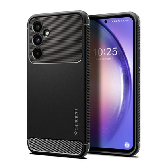 SPIGEN RUGGED ARMOR Husă silicon pentru telefon (impact mediu rezistent, bubble heel, model de carbon) negru Samsung Galaxy A54 5G (SM-A546)