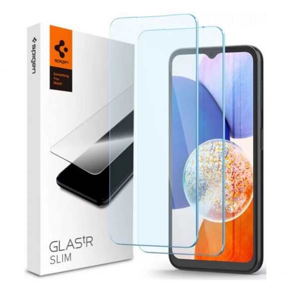 SPIGEN SLIM sticlă de protecție pentru ecran 2buc (2.5D, foarte rezistent la zgârieturi, prietenos cu carcasa, ultra-subțire, 0.2mm, 9H) TRANSPARENT Samsung Galaxy A14 5G (SM-A146), Samsung Galaxy A14 4G (SM-A145)