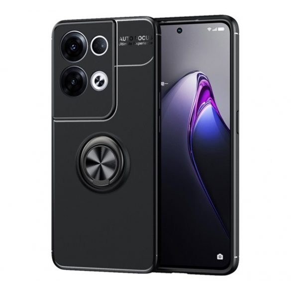 Husă silicon pentru telefon (desktop, 360 ° rotativ, built-in placa de metal) negru Oppo Reno 8 Pro