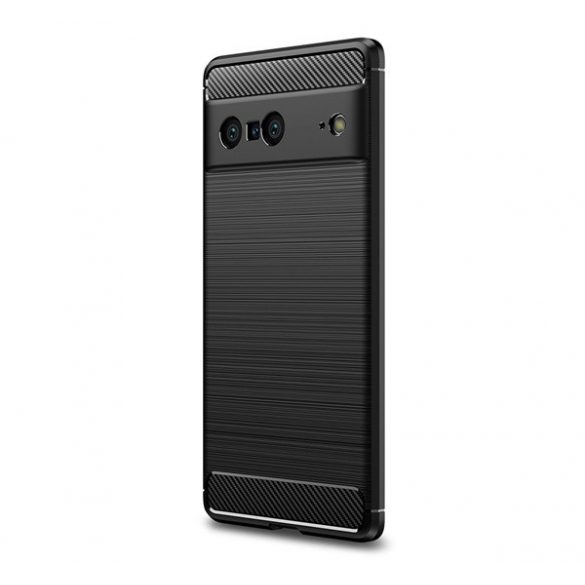 Protector de telefon din silicon (rezistență medie la impact, colț cu pernă de aer, periat, model carbon) NEGRU Google Pixel 7