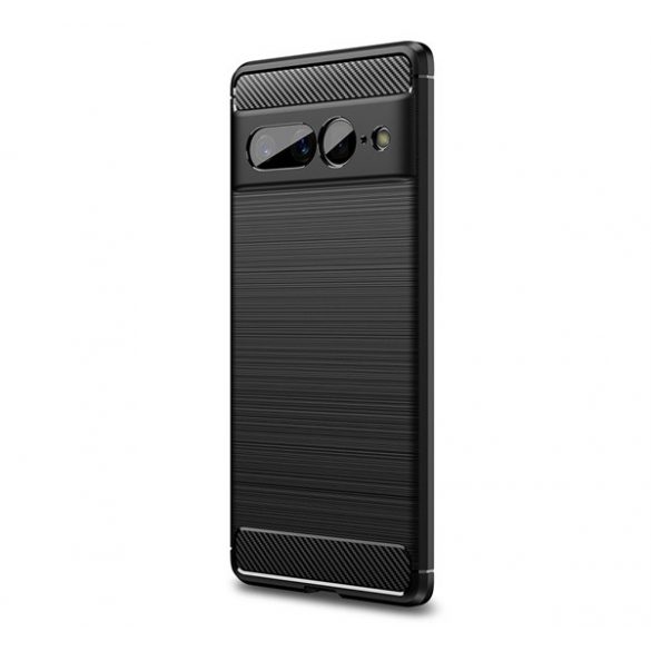 Husă silicon pentru telefon (rezistent la impact mediu, bubble heel, periat model de carbon) negru Google Pixel 7 Pro