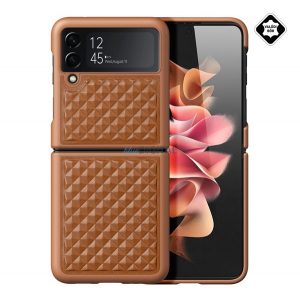 Protectie de telefon din plastic DUX DUCIS VENICE (spate din piele naturala, model 3D romb, premium) MARO Samsung Galaxy Z Flip4 5G (SM-F721)