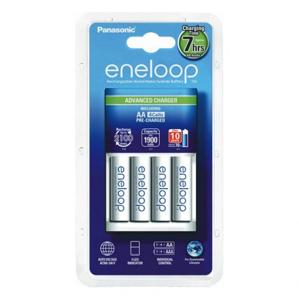 Încărcător de baterii PANASONIC ENELOOP (240V, indicator LED, cronometru, compatibil cu 4 baterii AA / AAA + 4 baterii AA 1900mAh) ALB