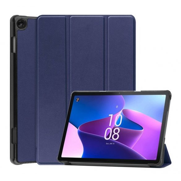 Carcasă în picioare, efect piele (FLIP activ, deschidere laterală, TRIFOLD, suport pentru desktop) ALBASTRU ÎNCHIS Lenovo Tab M10 (TB-328)