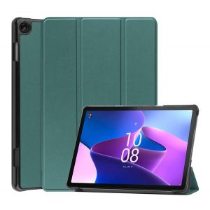 Carcasă în picioare, efect piele (FLIP activ, deschidere laterală, TRIFOLD, suport pentru desktop) VERDE ÎNCHIS Lenovo Tab M10 (TB-328)