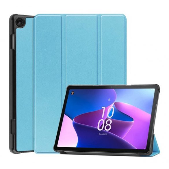 Carcasă în picioare, efect piele (FLIP activ, deschidere laterală, TRIFOLD, suport pentru desktop) ALBASTRU DESCHIS Lenovo Tab M10 (TB-328)