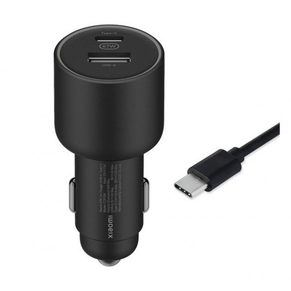 Încărcător auto XIAOMI Mi USB+priză tip C (67W, încărcător rapid + cablu tip C) NEGRU