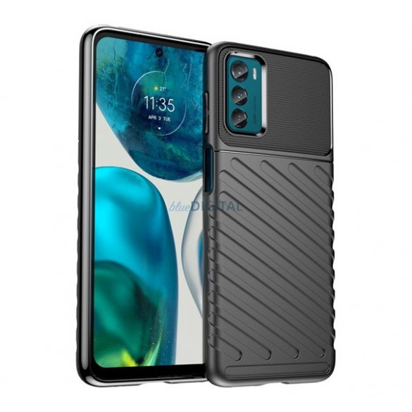 Protector de telefon din silicon (rezistent mediu la impact, cu dungi, model convex) NEGRU Motorola Moto G42 (XT2233)