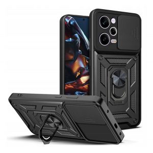 Defender protecțiede telefon din plastic (rezistent la impact mediu, interior din silicon, inel de fixare a telefonului, protecție a camerei) negru Xiaomi Poco X5 Pro 5G, Xiaomi Redmi Note 12 Pro