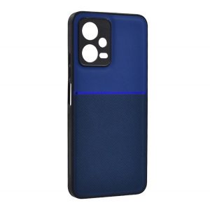 Protectie din plastic pentru telefon (cadru din silicon, rezistenta medie la impact, placa metalica incorporata, spate cu efect piele, model in dungi) ALBASTRU INCHIS Xiaomi Redmi Note 12 5G, Xiaomi Poco X5 5G