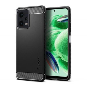 Protector de telefon din silicon SPIGEN RUGGED ARMOR (rezistență medie la impact, colț cu pernă de aer, model carbon) NEGRU Xiaomi Redmi Note 12 5G, Xiaomi Poco X5 5G