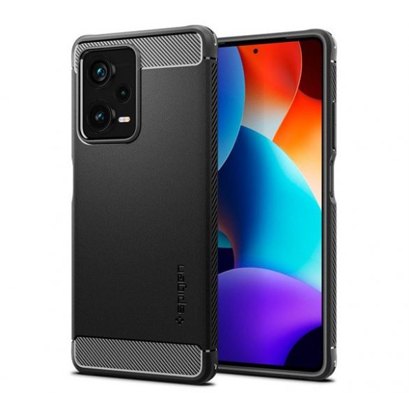 Protector de telefon din silicon SPIGEN RUGGED ARMOR (rezistență medie la impact, colț cu pernă de aer, model carbon) NEGRU Xiaomi Redmi Note 12 Pro Plus