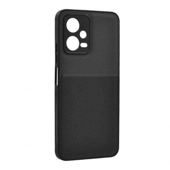 Protectie din plastic pentru telefon (cadru din silicon, rezistenta medie la impact, placa metalica incorporata, spate cu efect piele, model in dungi) NEGRU Xiaomi Poco X5 5G, Xiaomi Redmi Note 12 5G