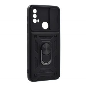 Protecție din plastic pentru telefon Defender (rezistență medie la impact, interior din silicon, inel suport telefon, protecție cameră foto) negru Motorola Moto E30 (XT2159), Motorola Moto E40 (XT2159)