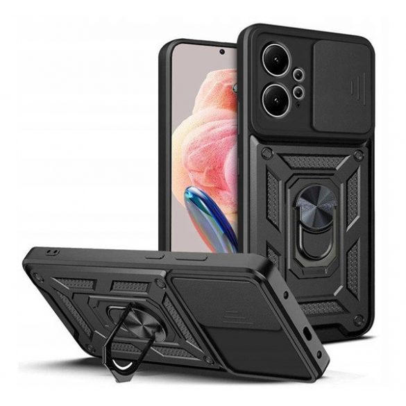 Defender protecțiede telefon din plastic (rezistent la impact mediu, silicon interior, inel de fixare a telefonului, protecție a camerei) negru Xiaomi Redmi Note 12 4G