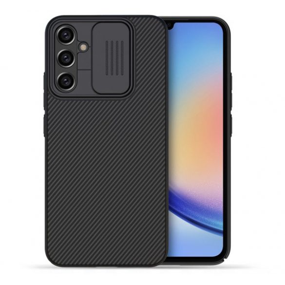 NILLKIN CAMSHIELD protecție din plastic pentru telefon (cadru din silicon, rezistent la impact mediu, protecție cameră foto, cu dungi) NEGRU Samsung Galaxy A34 5G (SM-A346)