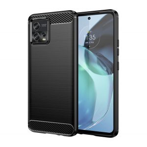 Husă silicon pentru telefon (rezistent la impact mediu, bubble heel, periat, model de carbon) negru Motorola Moto G72 (XT2255)