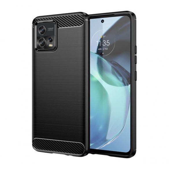 Husă silicon pentru telefon (rezistent la impact mediu, bubble heel, periat, model de carbon) negru Motorola Moto G72 (XT2255)