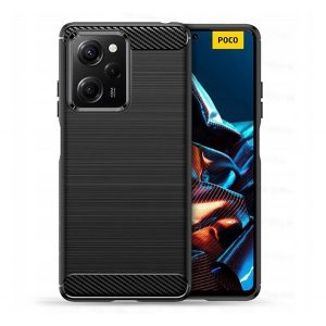 Protector de telefon din silicon (rezistenta medie la impact, colt cu perna de aer, periat, model carbon) NEGRU Xiaomi Redmi Note 12 Pro Plus