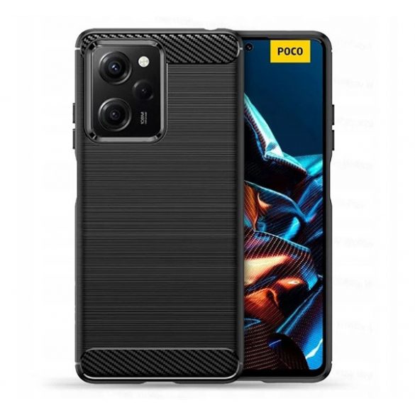 Protector de telefon din silicon (rezistenta medie la impact, colt cu perna de aer, periat, model carbon) NEGRU Xiaomi Redmi Note 12 Pro Plus