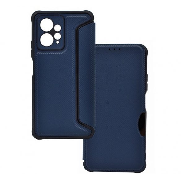 Carcasa in picioare, efect piele (FLIP, deschidere laterala, colt cu perna de aer, protectie pentru camera, model carbon) ALBASTRU INCHIS Xiaomi Redmi Note 12 4G