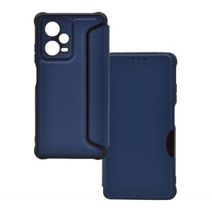 Carcasa in picioare, efect piele (FLIP, deschidere laterala, colt cu perna de aer, protectie pentru camera, model carbon) ALBASTRU INCHIS Xiaomi Poco X5 5G, Xiaomi Redmi Note 12 5G