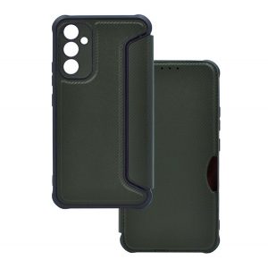 Carcasă în picioare, efect piele (FLIP, deschidere laterală, colț cu pernă de aer, protecție pentru cameră, model carbon) VERDE ÎNCHIS Samsung Galaxy A54 5G (SM-A546)