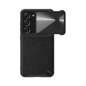 Protectie de telefon din plastic NILLKIN CAMSHIELD LEATHER (rezistenta la impact mediu, spate din piele ECO, protectie pentru camera) NEGRU Samsung Galaxy S23 Plus (SM-S916)