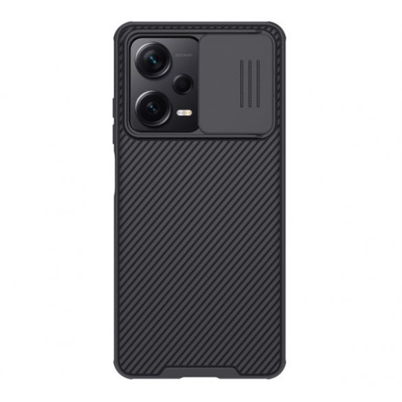 NILLKIN CAMSHIELD PRO protecție din plastic pentru telefon (cadru din silicon, rezistent la impact mediu, protecție pentru cameră, model cu dungi) NEGRU Xiaomi Redmi Note 12 Pro Plus