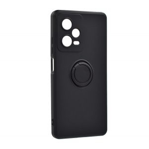 Protector de telefon din silicon (inel suport telefon, interior din microfibra de pluș, placă metalică încorporată, protecție pentru cameră) NEGRU Xiaomi Redmi Note 12 Pro