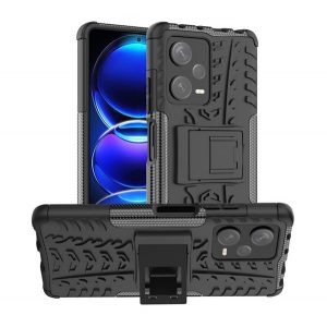 Defender protecțiede telefon din plastic (rezistent la impact mediu, interior din silicon, prindere din cauciuc, model de anvelope auto) negru Xiaomi Redmi Note 12 Pro Plus