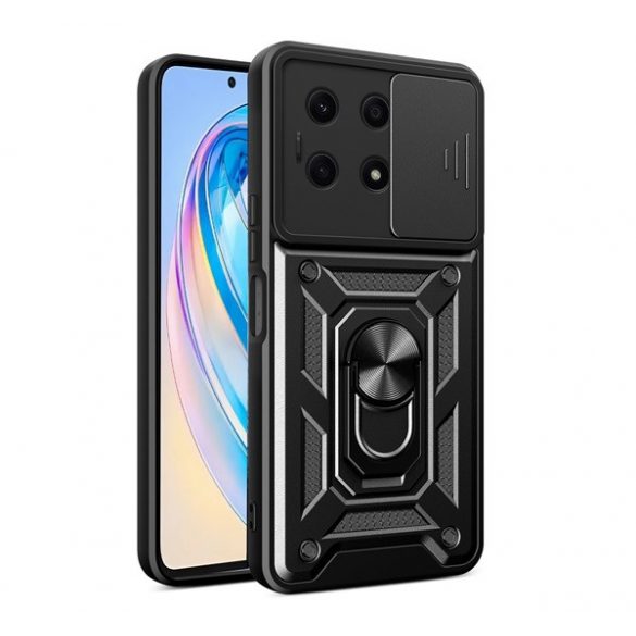 Protecție din plastic pentru telefon Defender (rezistență medie la impact, interior din silicon, inel suport telefon, protecție cameră foto) negru Honor X8a