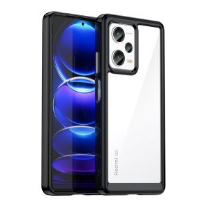 Protecție din plastic pentru telefon (cadru din silicon, rezistent la impact mediu, spate transparent) negru Xiaomi Redmi Note 12 Pro Plus