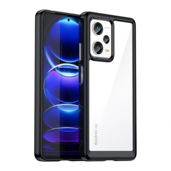 Protecție din plastic pentru telefon (cadru din silicon, rezistent la impact mediu, spate transparent) negru Xiaomi Redmi Note 12 Pro Plus