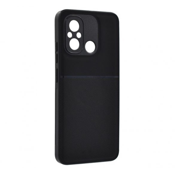 Protectie din plastic pentru telefon (cadru din silicon, rezistenta medie la impact, placa metalica incorporata, spate cu efect piele, model in dungi) NEGRU Xiaomi Redmi 12C