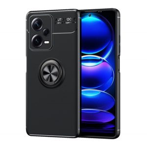 Protector de telefon din silicon (functie suport de masa, inel suport telefon, rotativ 360°, placa metalica incorporata) NEGRU Xiaomi Redmi Note 12 Pro Plus