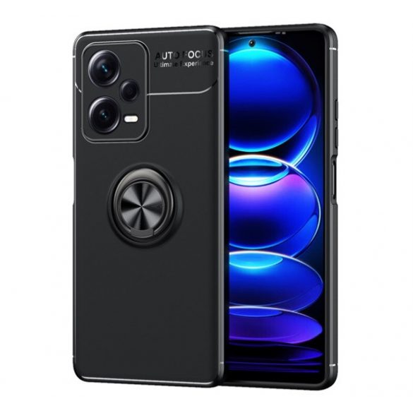 Protector de telefon din silicon (functie suport de masa, inel suport telefon, rotativ 360°, placa metalica incorporata) NEGRU Xiaomi Redmi Note 12 Pro Plus