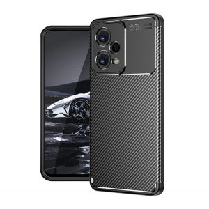 Husă silicon pentru telefon (rezistent la impact mediu, bubble heel, model de carbon) negru Xiaomi Redmi Note 12 Pro