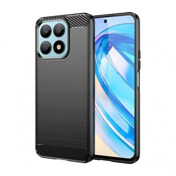 Protector de telefon din silicon (rezistență medie la impact, colț cu pernă de aer, periat, model carbon) NEGRU Honor X8a