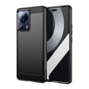 Protector de telefon din silicon (rezistenta la impact mediu, colt cu perna de aer, periat, model carbon) NEGRU Xiaomi 13 Lite