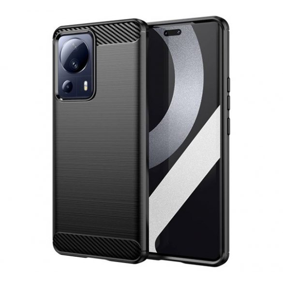 Protector de telefon din silicon (rezistenta la impact mediu, colt cu perna de aer, periat, model carbon) NEGRU Xiaomi 13 Lite