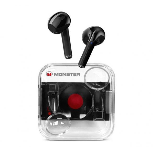 Căști bluetooth MONSTER STEREO (v5.2, TWS, microfon, LED + carcasă de încărcare) NEGRE