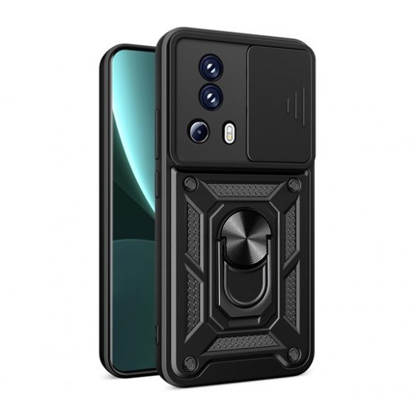 Protector de telefon din plastic Defender (rezistenta la impact mediu, interior din silicon, inel suport telefon, protectie camera) NEGRU Xiaomi 13 Lite