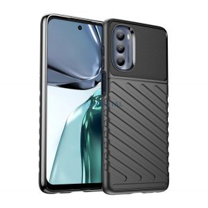 Protector de telefon din silicon (rezistent mediu la impact, cu dungi, model convex) NEGRU Motorola Moto G62 5G (XT2223)