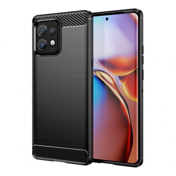 Husă silicon pentru telefon (rezistent la impact mediu, bubble heel, periat, model de carbon) negru Motorola Edge 40 Pro