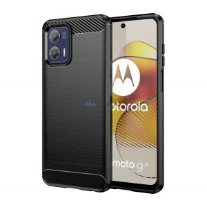 Protectie de telefon din silicon (rezistenta medie la impact, colt cu perna de aer, periat, model carbon) NEGRU Motorola Moto G73