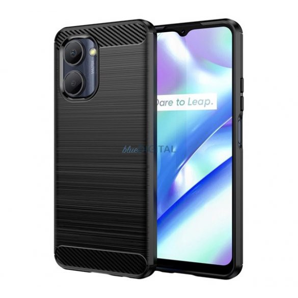 Protector de telefon din silicon (rezistență medie la impact, colț cu pernă de aer, periat, model carbon) NEGRU Realme C33