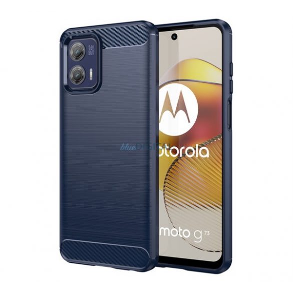 Protectie din silicon pentru telefon (rezistenta medie la impact, colt cu perna de aer, periat, model carbon) ALBASTRU INCHIS Motorola Moto G73