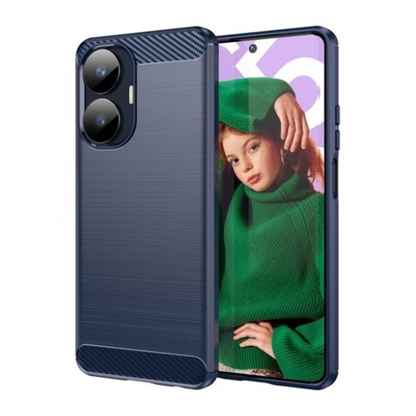 Protector de telefon din silicon (rezistență medie la impact, colț cu pernă de aer, periat, model carbon) ALBASTRU ÎNCHIS Realme C55