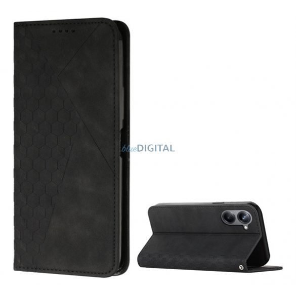 Carcasa in picioare, efect piele (FLIP, deschidere laterala, functie suport de masa, model 3D romb, premium) NEGRU Realme 10